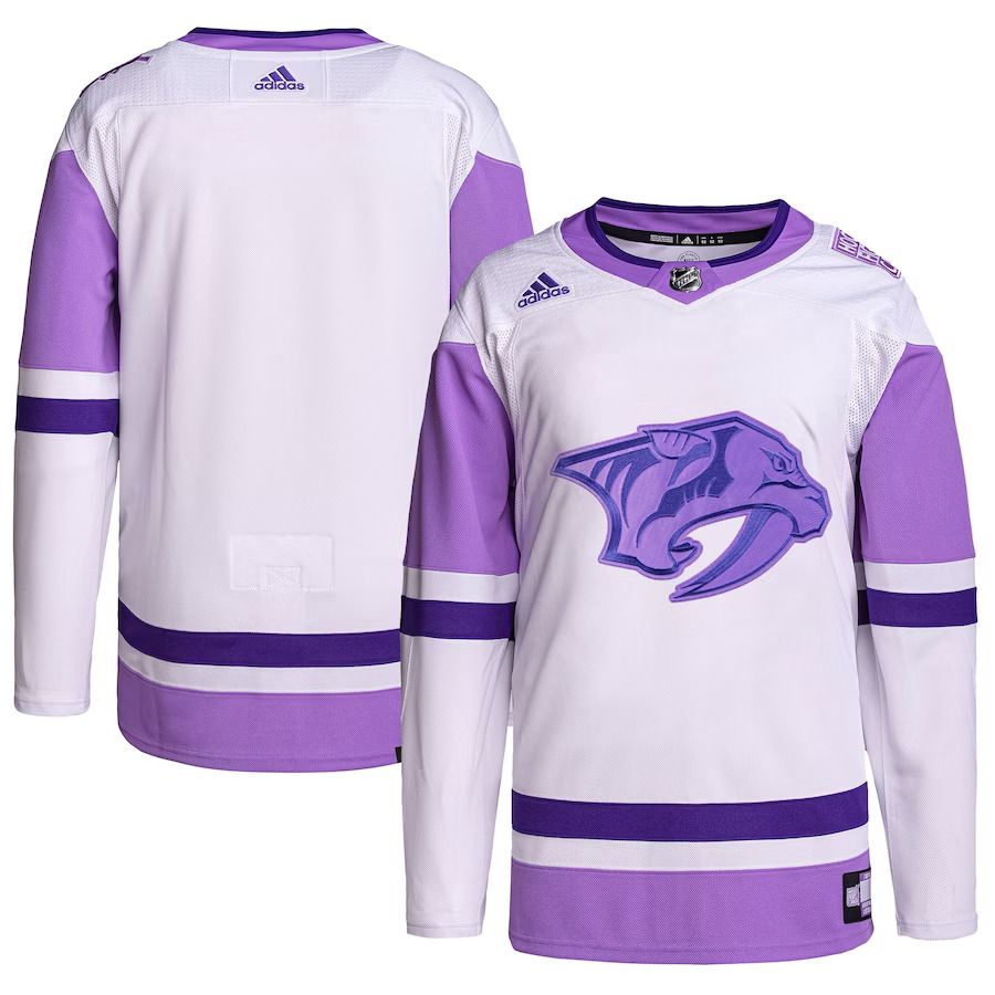 Men Nashville Predators adidas White Purple Hockey Fights Cancer Primegreen Authentic Blank Practice NHL Jersey
